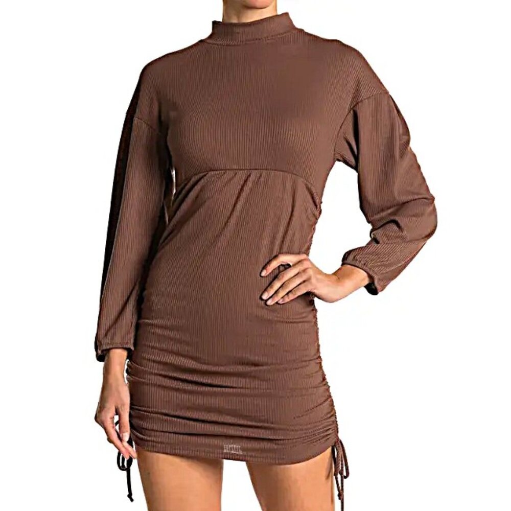 Velvet Torch Women's Chocolate Tie Side Midi Rib Knit Dress SZ XL